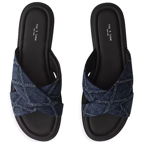 NWOB Rag & Bone Geo Cross-Strap Denim Sandals 37 retail $238 - Picture 1 of 6